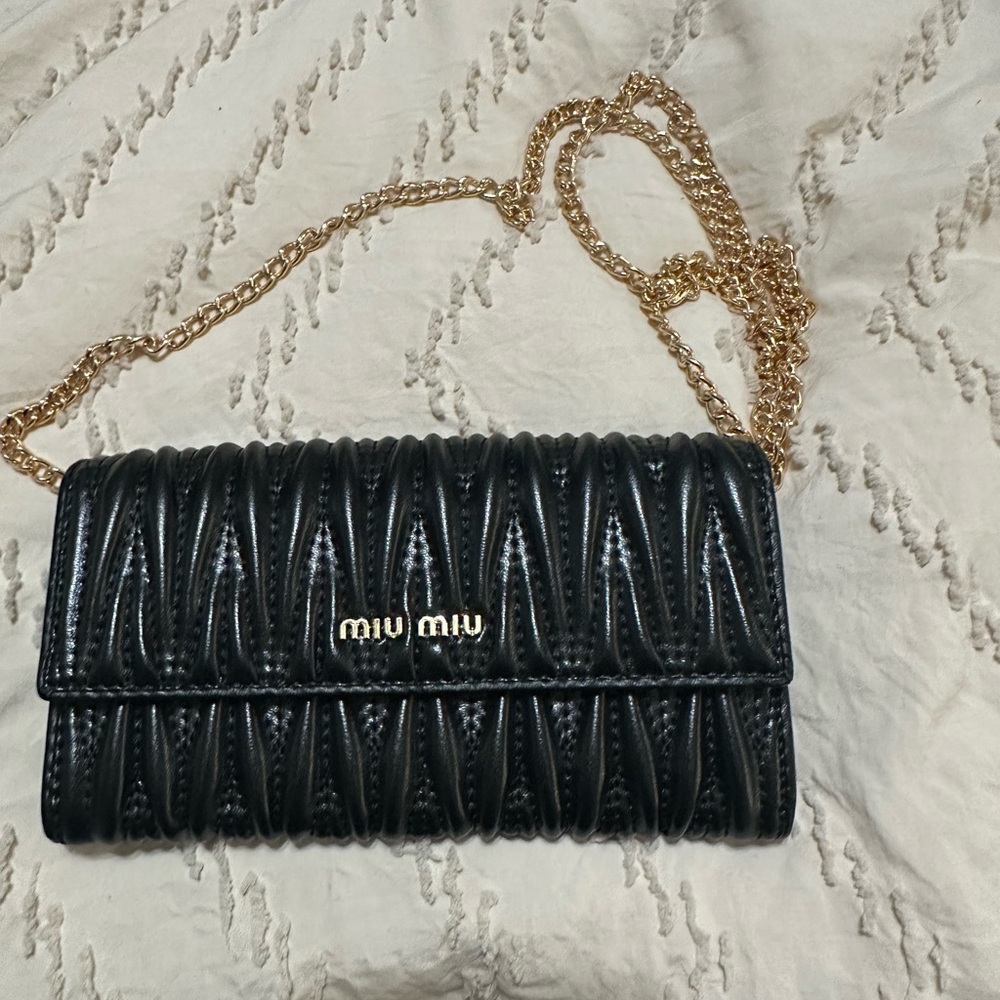 Black Quilted Clutch with Gold Chain Strap
